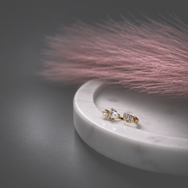 Pearl & Baguette Crystal Open Ring