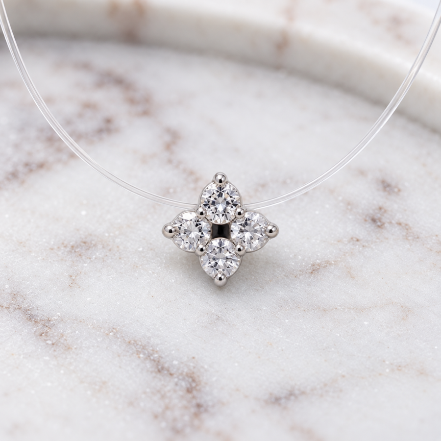 S925 Silver Invisible Crystal Clover Necklace