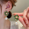 Pack Of 2 White -Green Flower Earring