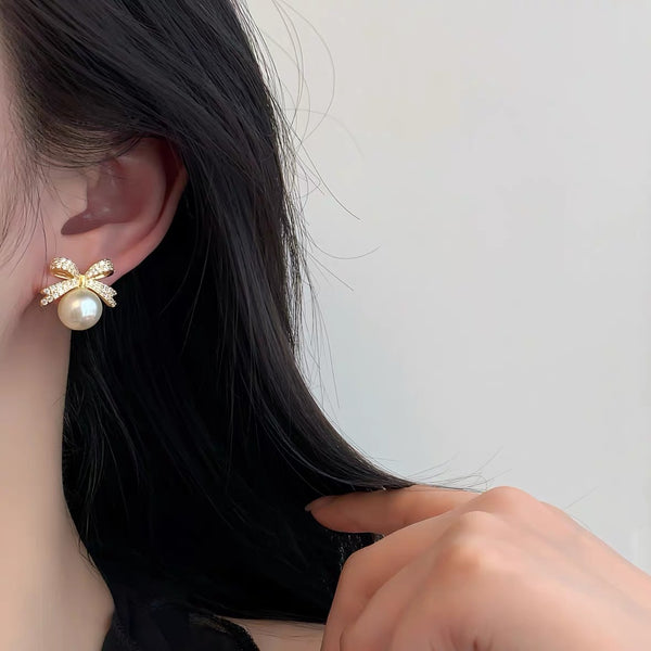 Combo Of 2 Pearl Bow Diamond Earrings
