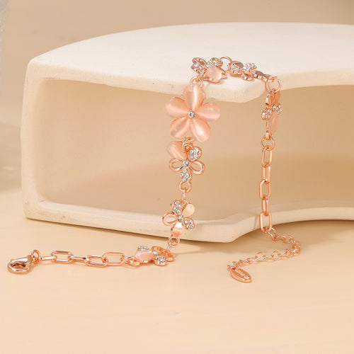 Flower Rose Gold Plated Crystals Bracelet