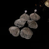 Silver Metal Leaf Long Stud Earrings