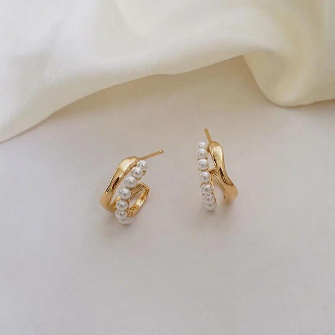 Vintage Double Layer Wave Pearl Earrings