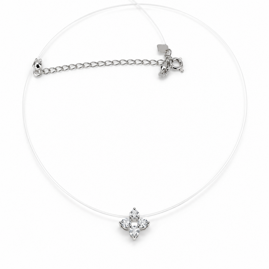 S925 Silver Invisible Crystal Clover Necklace