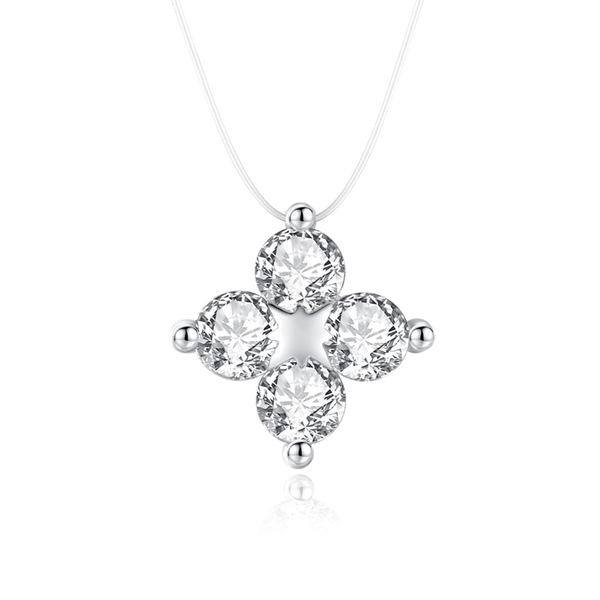 S925 Silver Invisible Crystal Clover Necklace