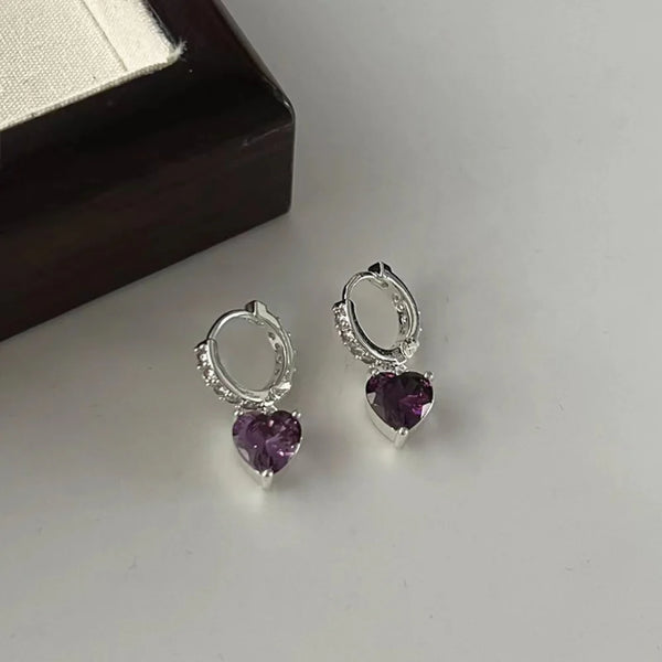 Purple Heart Shape Earrings