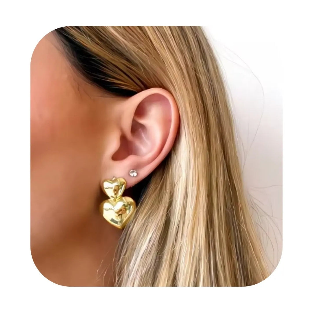 Anti Tarnish Golden Mini Double Heart Earring