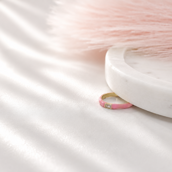 Pink Enamel Crystal Band Ring