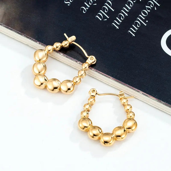 Anti tarnish small beads ball hoop earrings