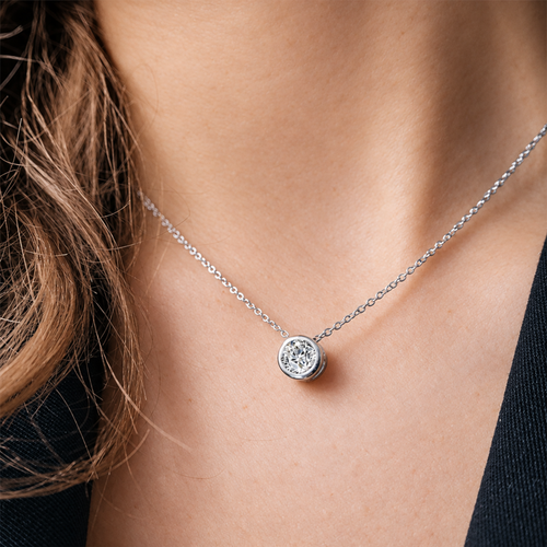 S925 Silver Classic Round Solitaire Pendant Necklace Alternate