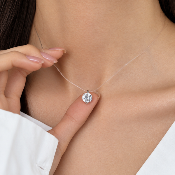 S925 Silver Invisible Chain Solitaire Necklace