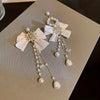 Bow And Pearls Tassels Earrings