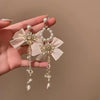 Bow And Pearls Tassels Earrings