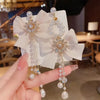 Bow And Pearls Tassels Earrings