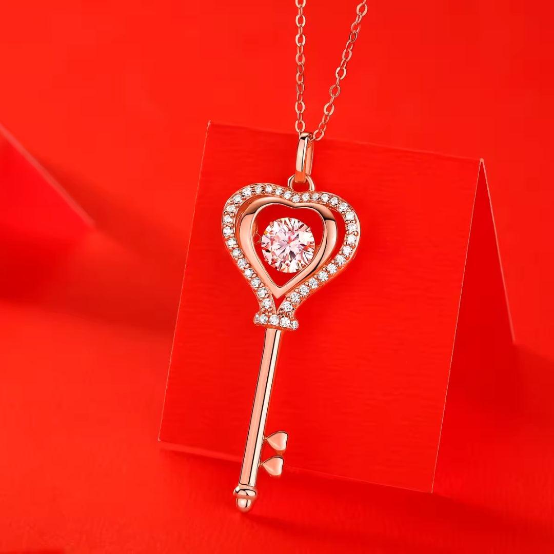 Heart Key Crystal Pendant Necklace