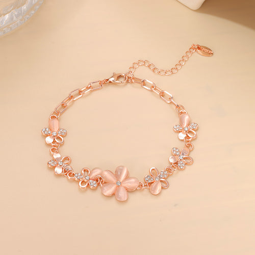 Flower Rose Gold Plated Crystals Bracelet