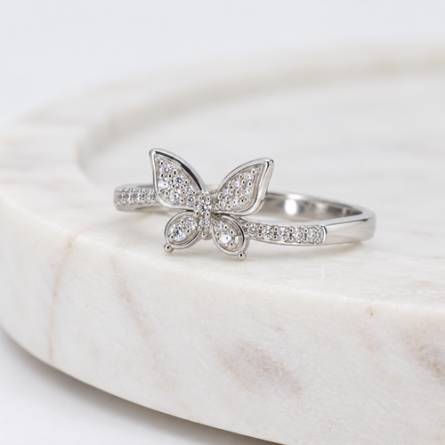 S925 Silver Crystal Butterfly Adjustable Ring Alternate