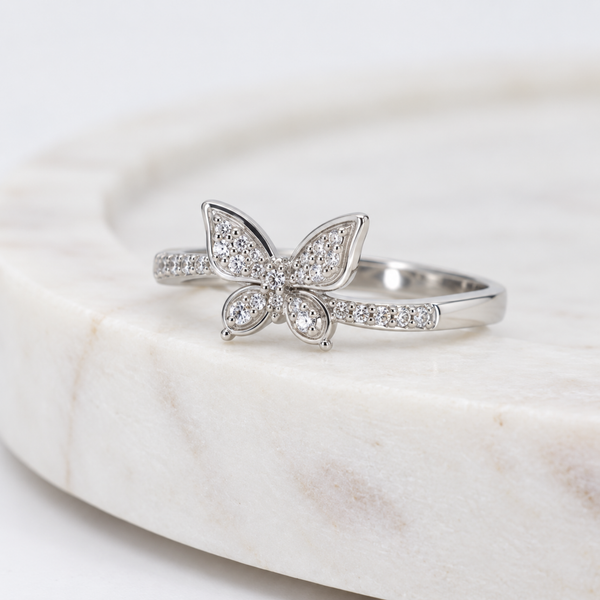 S925 Silver Crystal Butterfly Adjustable Ring
