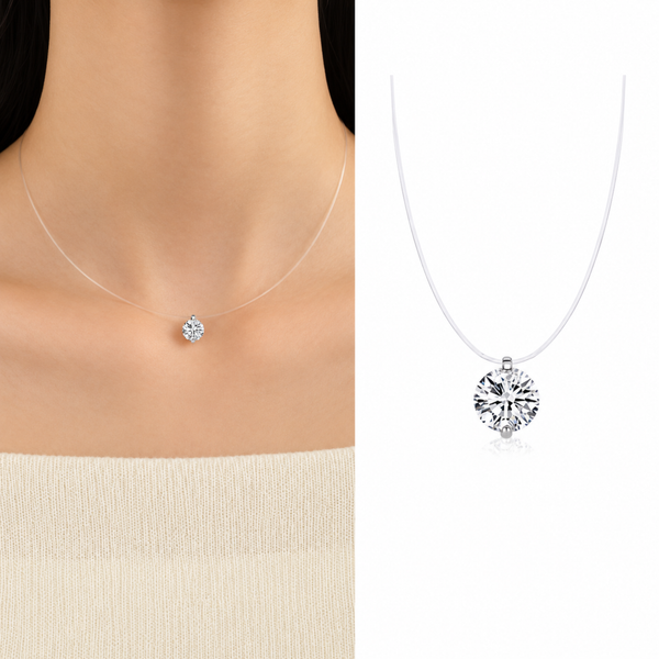S925 Silver Invisible Chain Solitaire Necklace