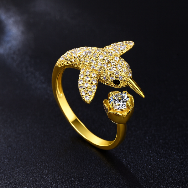 Gold Sparkling Bird Open Ring