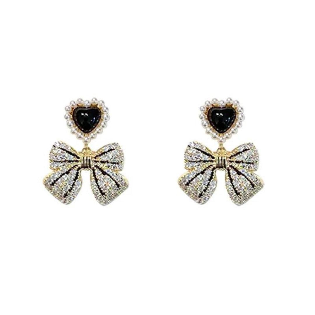 Black Heart Bow Drop Earrings