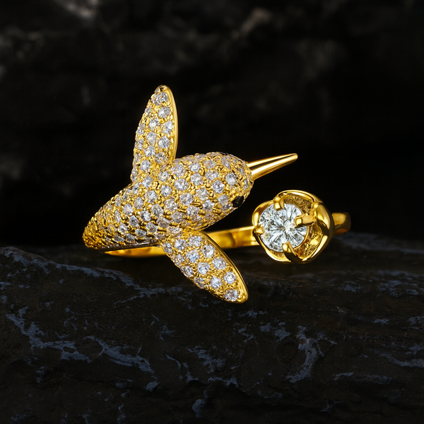 Gold Sparkling Bird Open Ring