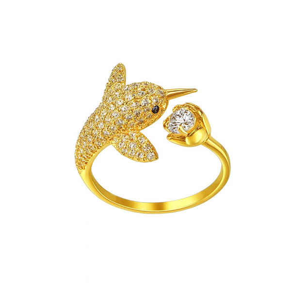 Gold Sparkling Bird Open Ring