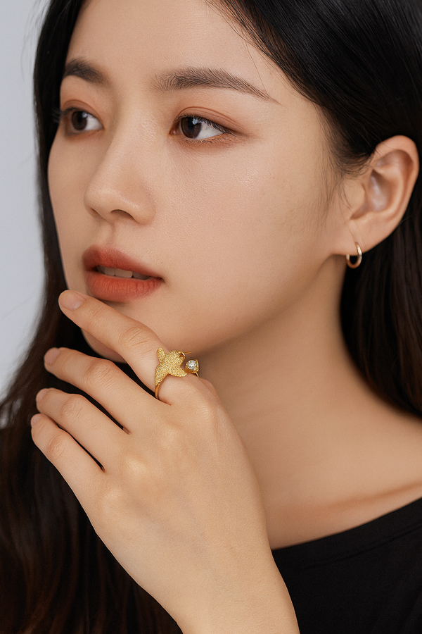 Gold Sparkling Bird Open Ring