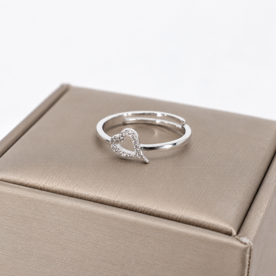 S925 Sterling Silver Crystal Heart Ring