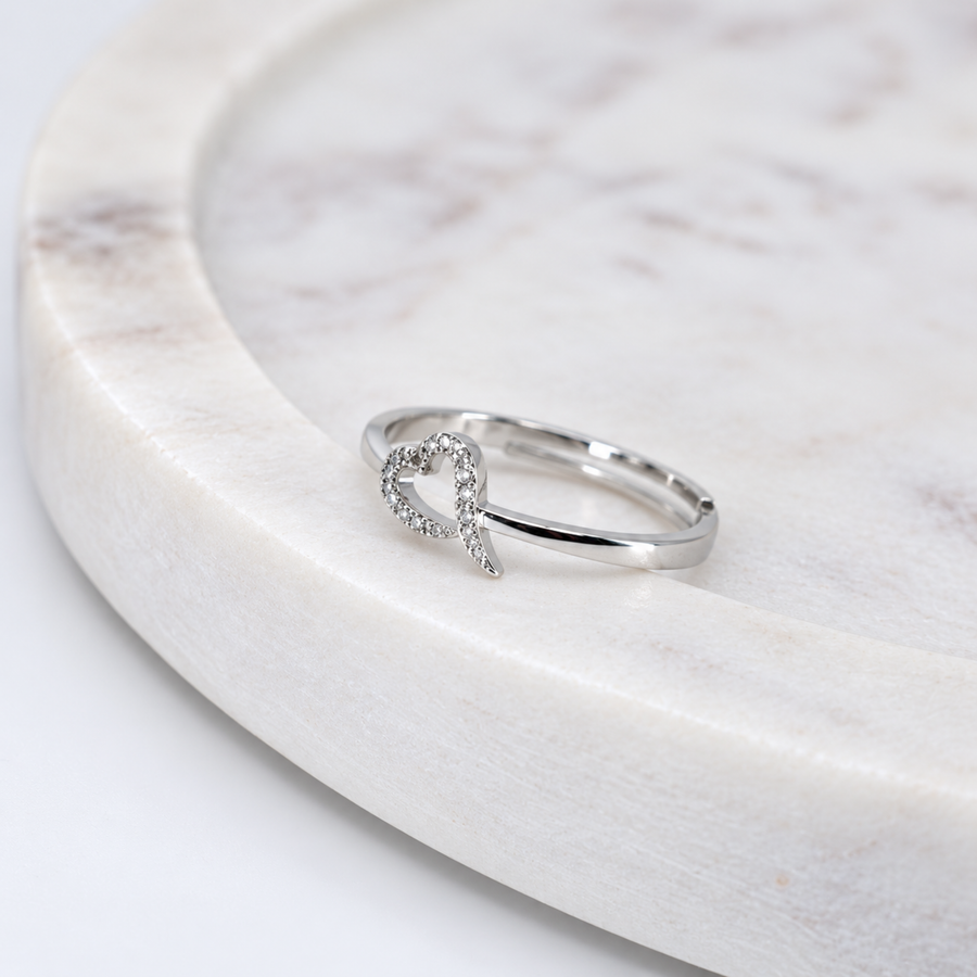 S925 Sterling Silver Crystal Heart Ring