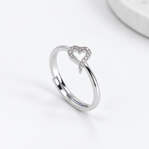 S925 Sterling Silver Crystal Heart Ring