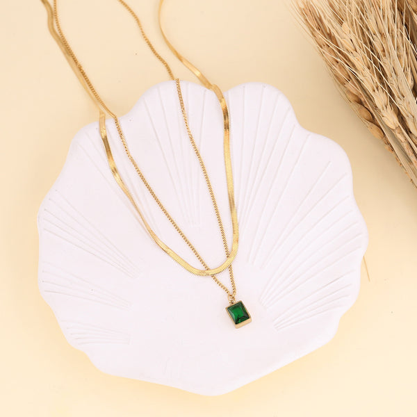 Gold Plated Baguette Snake Emerald Necklace