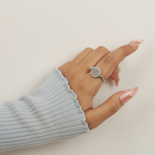 Elegant Silver Teardrop Halo Adjustable Ring