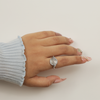Elegant Silver Teardrop Halo Adjustable Ring