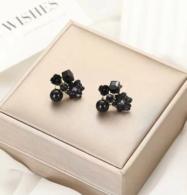 Black Flower Collage Earring