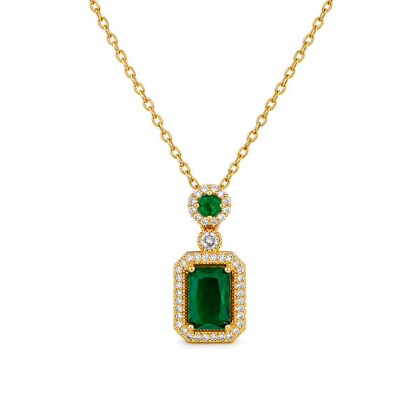 Gold Emerald With Green Stone Necklace