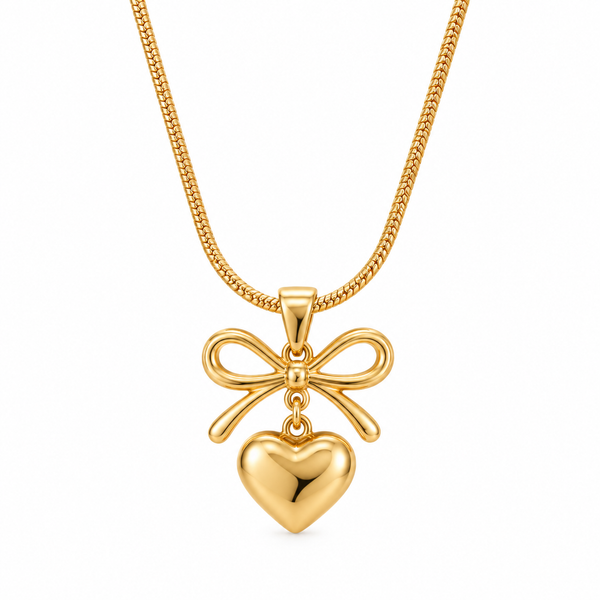 Golden small heart cute bow necklace