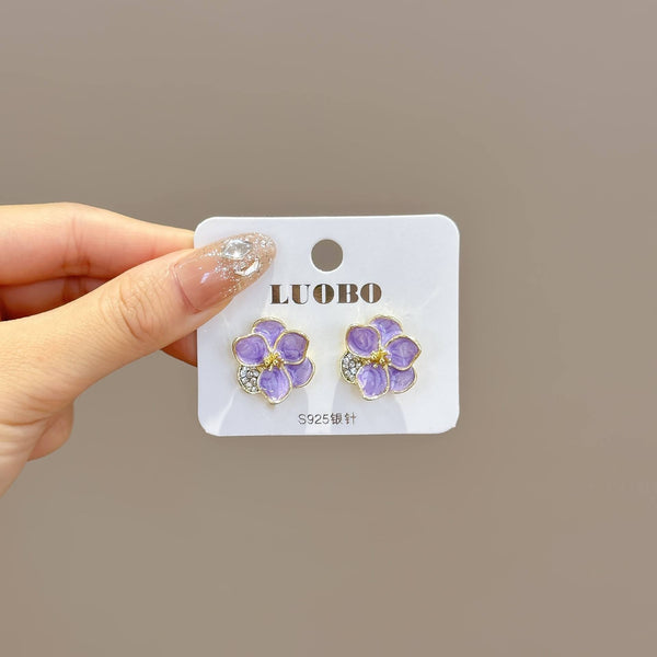 Purple Sweet Flower Design Stud Earrings