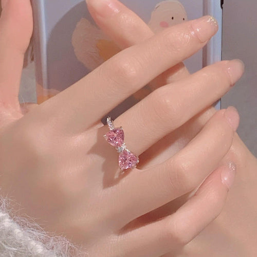 Pink Zircon Bow Ring - Fashionable and Adjustable Jewelry