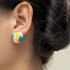 Colorful Geometric Square Stud