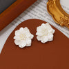 Resin White Flower Stud Earrings
