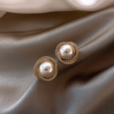Pearl and Rhinestone Stud Earrings