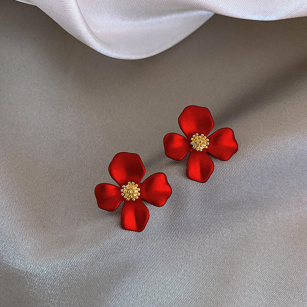Unique Red Flower Stud Earring