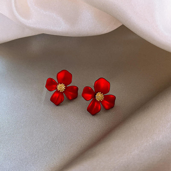 Unique Red Flower Stud Earring