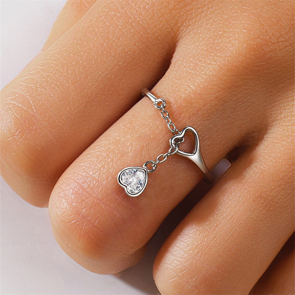 Silver Heart Drop Ring