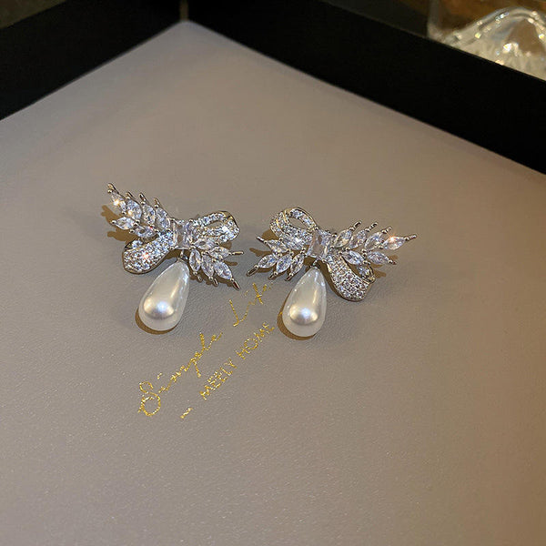 Silver Bow Drop Earring