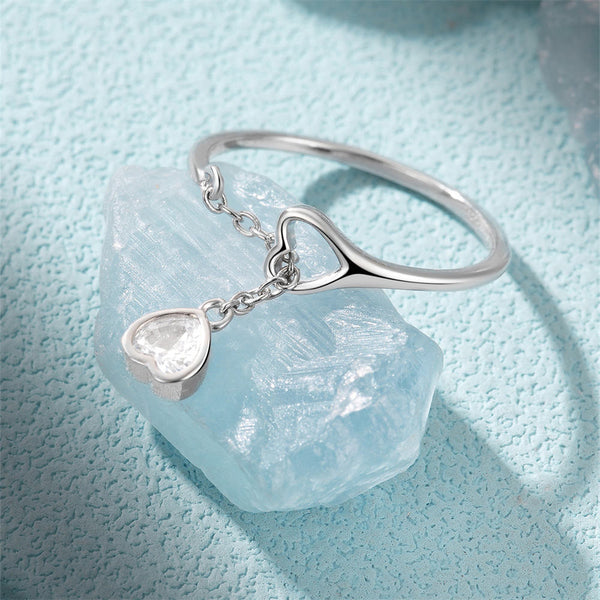 Silver Heart Drop Ring