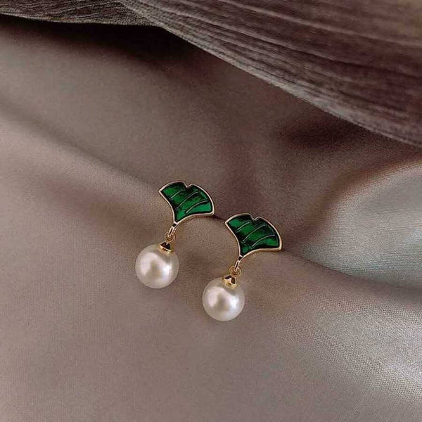 Trending Green Leaf Pearls Earrings