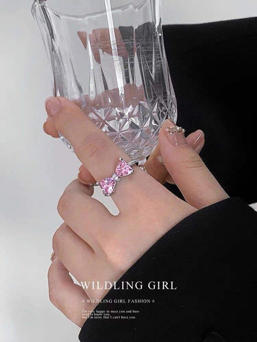 Pink Zircon Bow Ring - Fashionable and Adjustable Jewelry