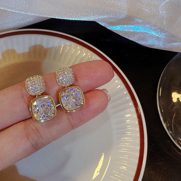 Square Rhinestone Drop Earrings